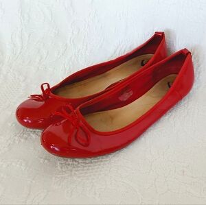 J. Crew Red Patent Leather Flats Size 12 Slip On Holiday Shoes Shiny Colorful